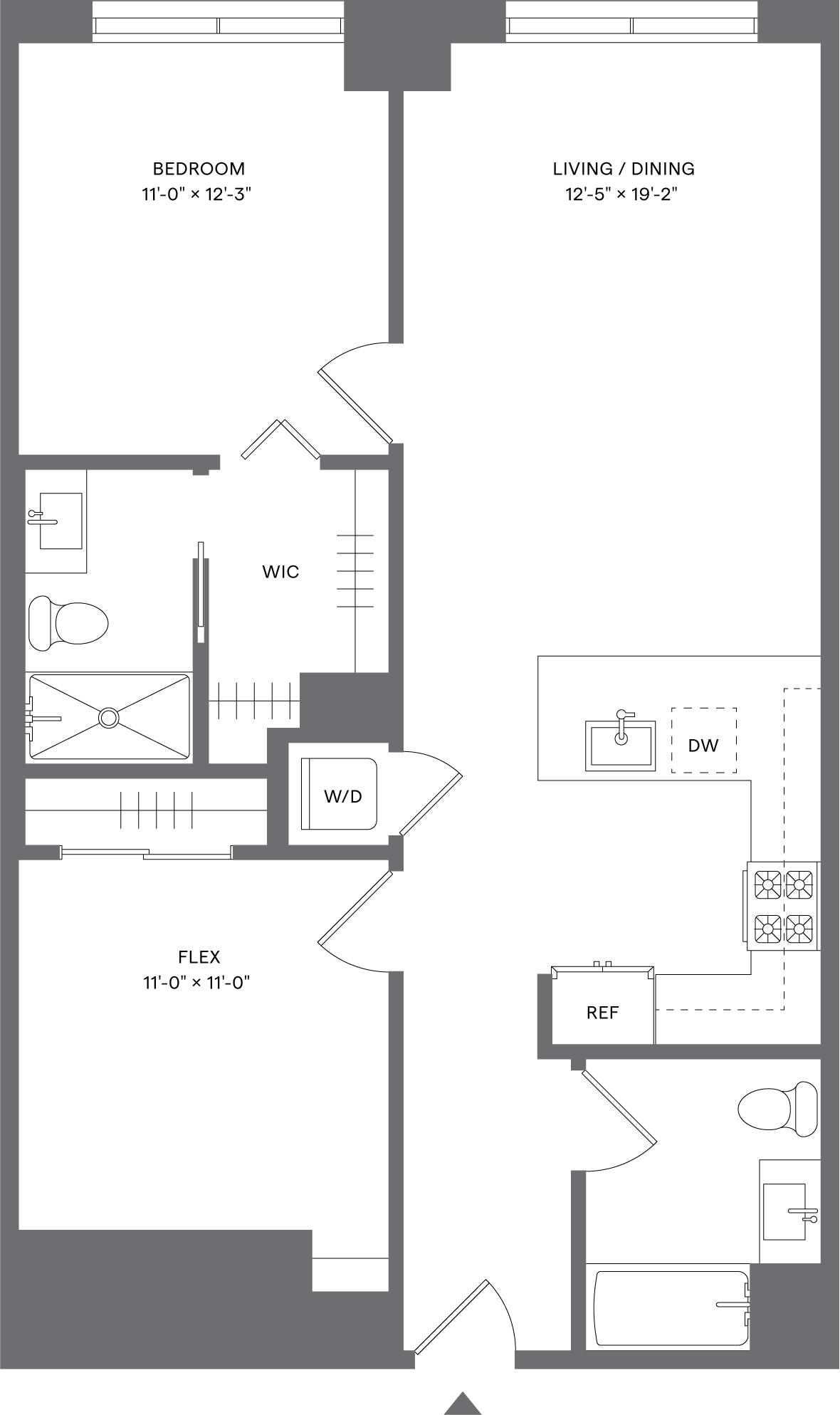 1 Bed+1Flex/2 Bath_A11D floor plan