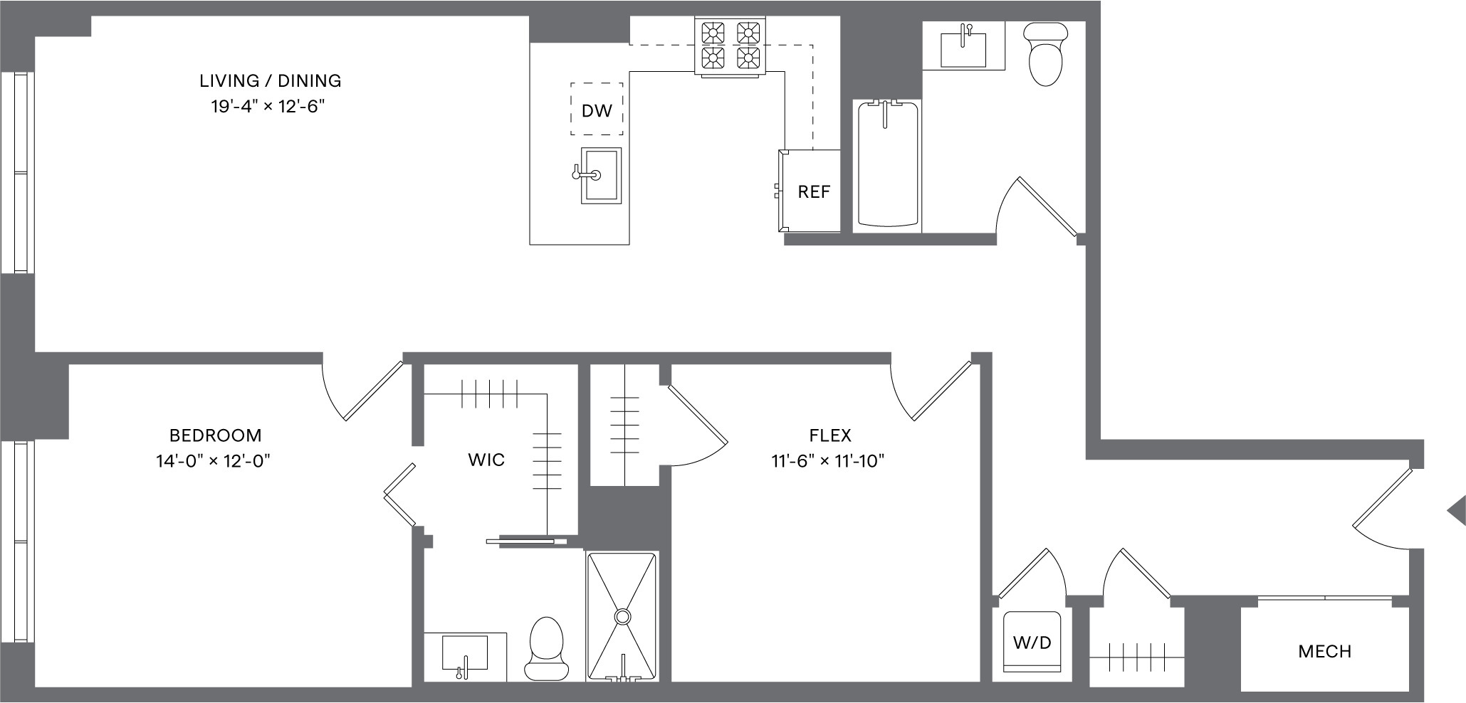 1 Bed+1Flex/2 Bath_A14D floor plan