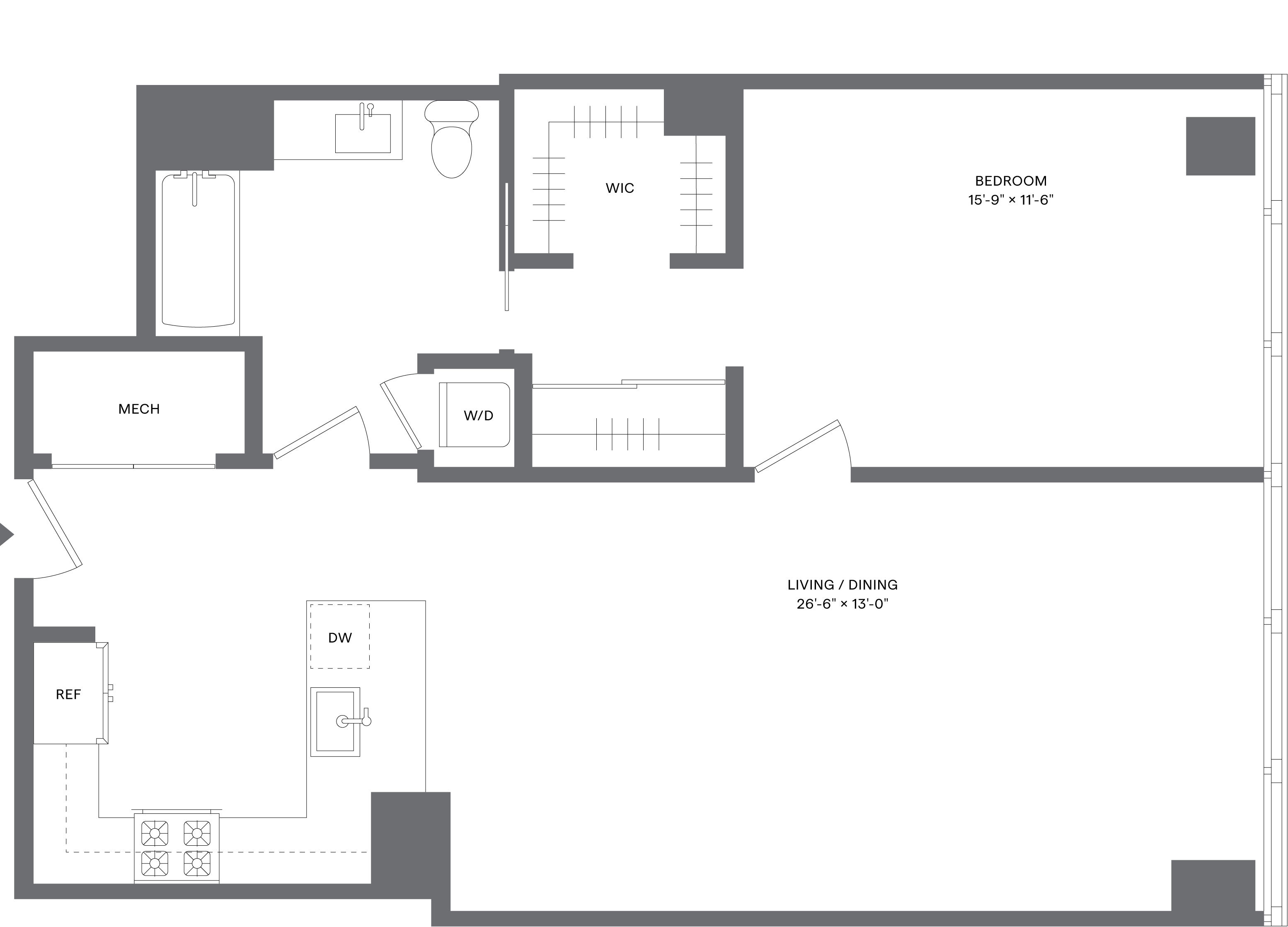 1 Bed/1 Bath-A1D floor plan at Hudson House East