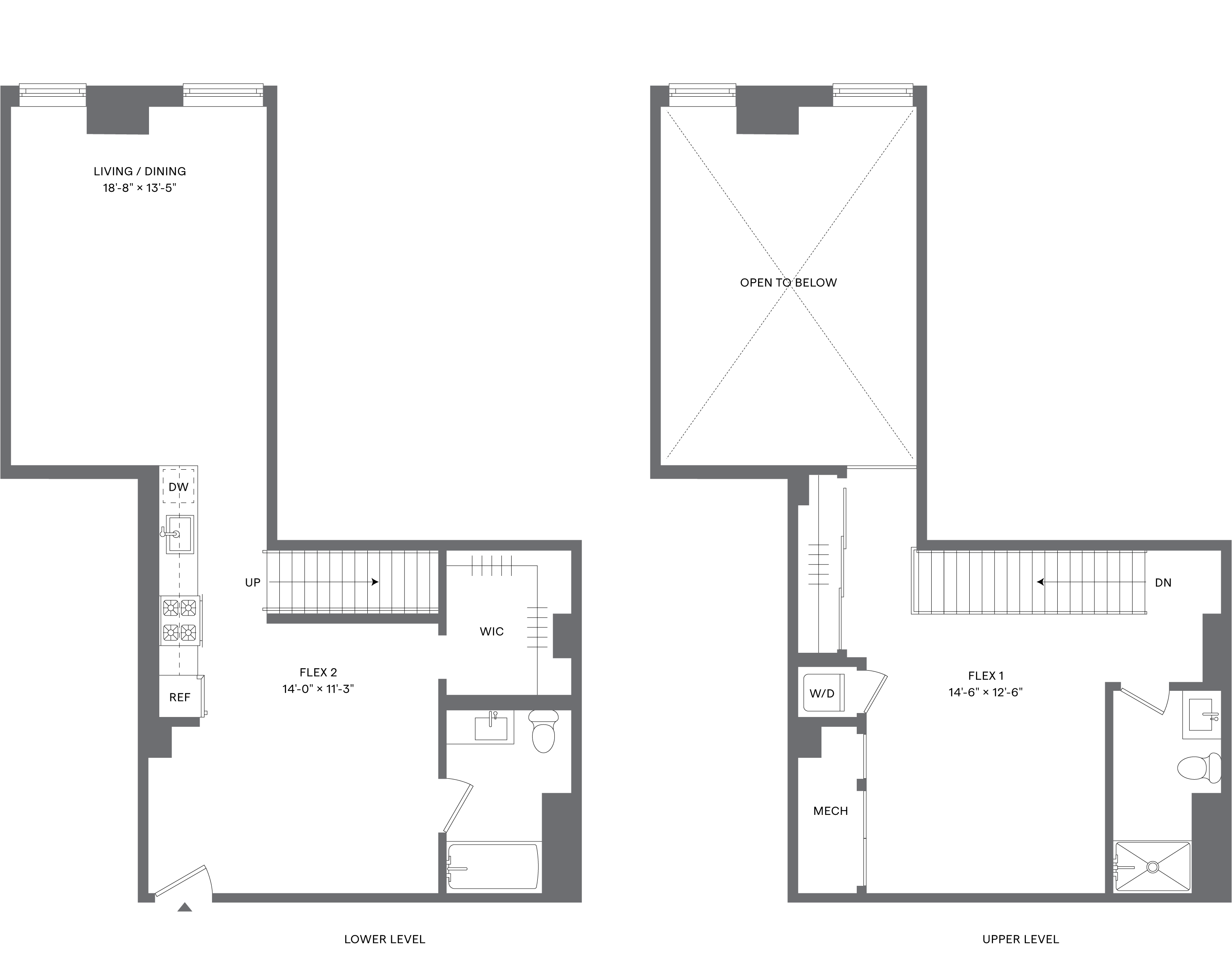 Studio+1Flex/2 Bath Loft Duplex-S3A floor plan at Hudson House East