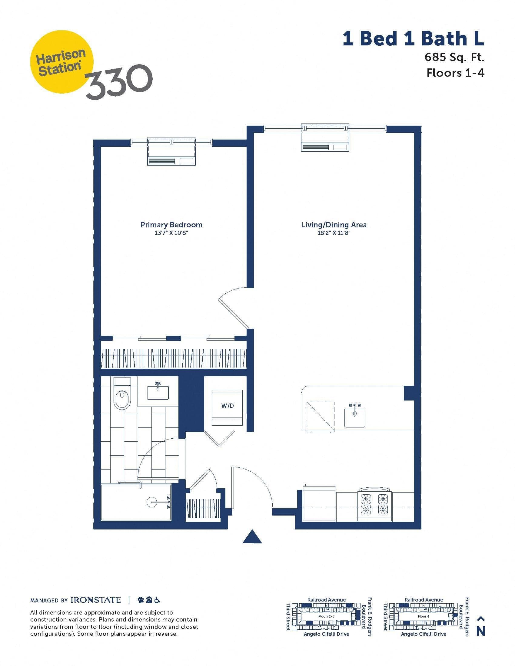 1 Bed 1 Bath L floor plan at 330 Angelo Cifelli