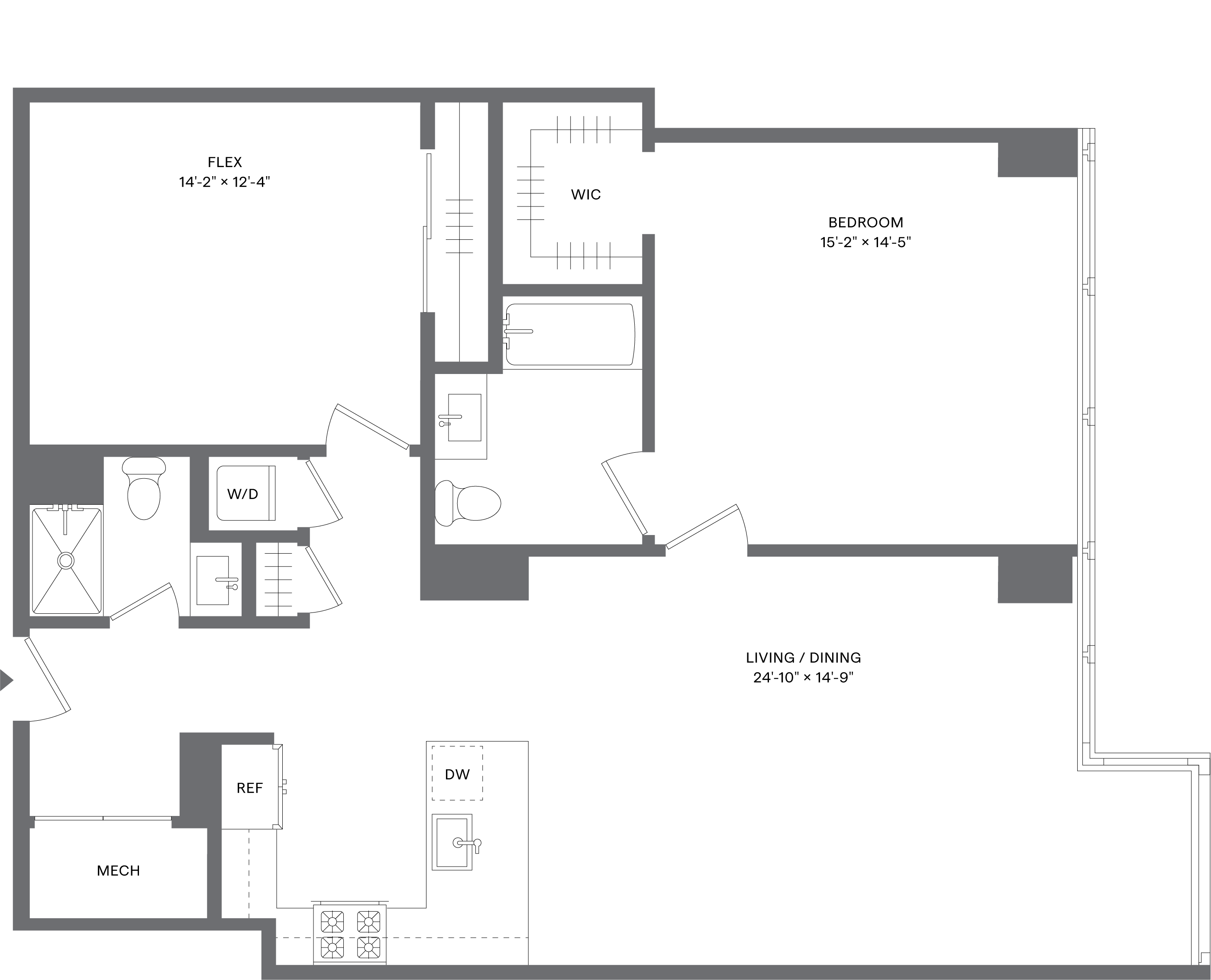 1 Bed+1Flex/2 Bath-A3F floor plan at Hudson House East