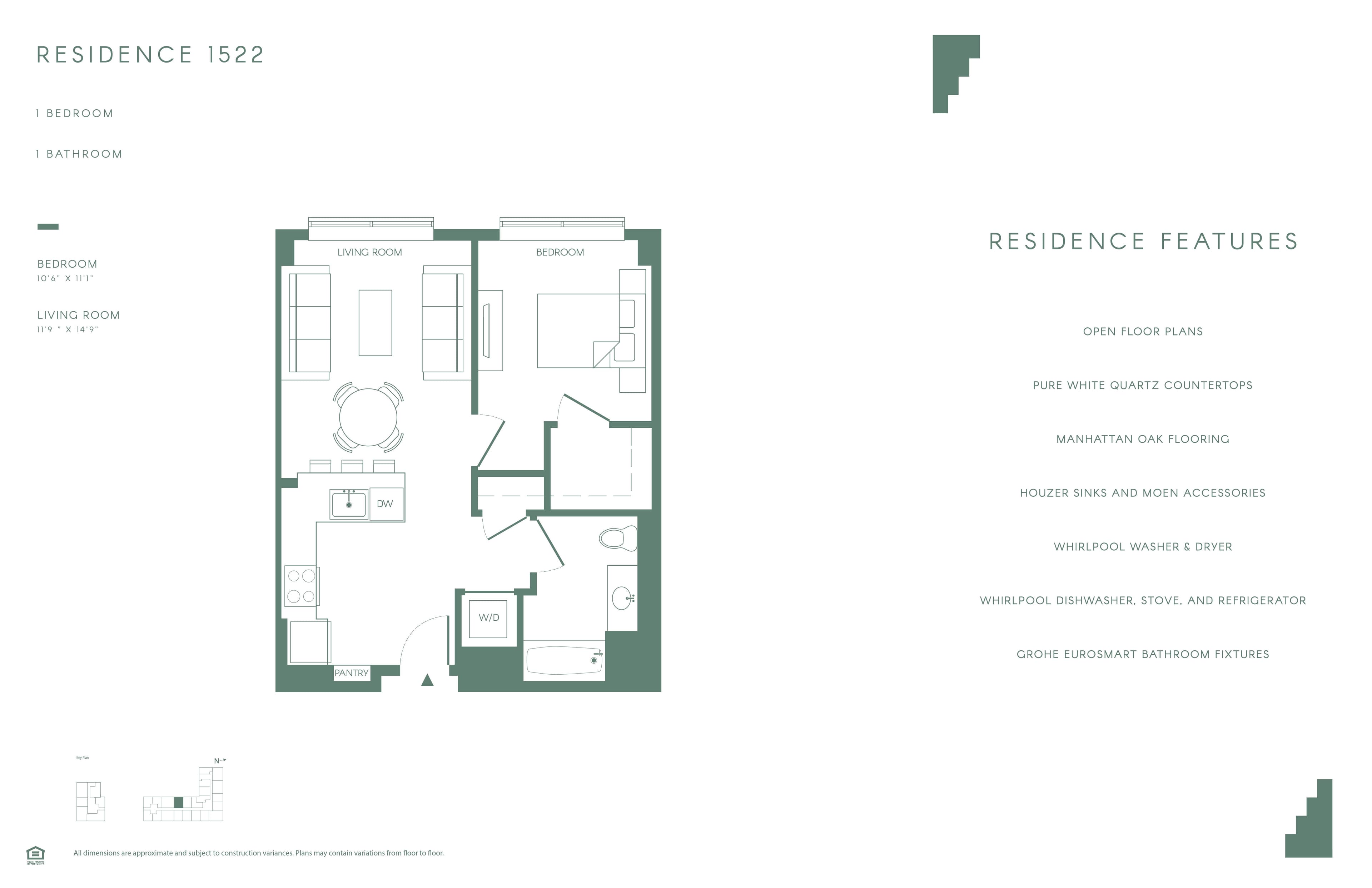 1 Bed-1Bath floor plan at 485 Marin