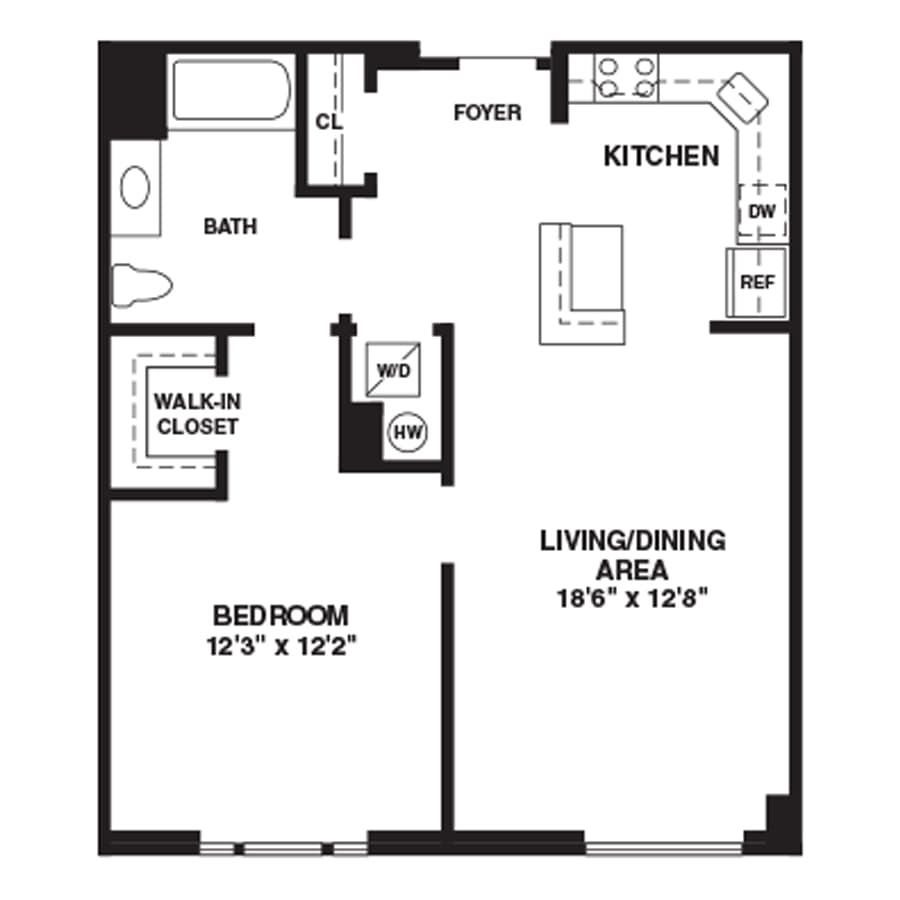 A01 floor plan at 55 Riverwalk