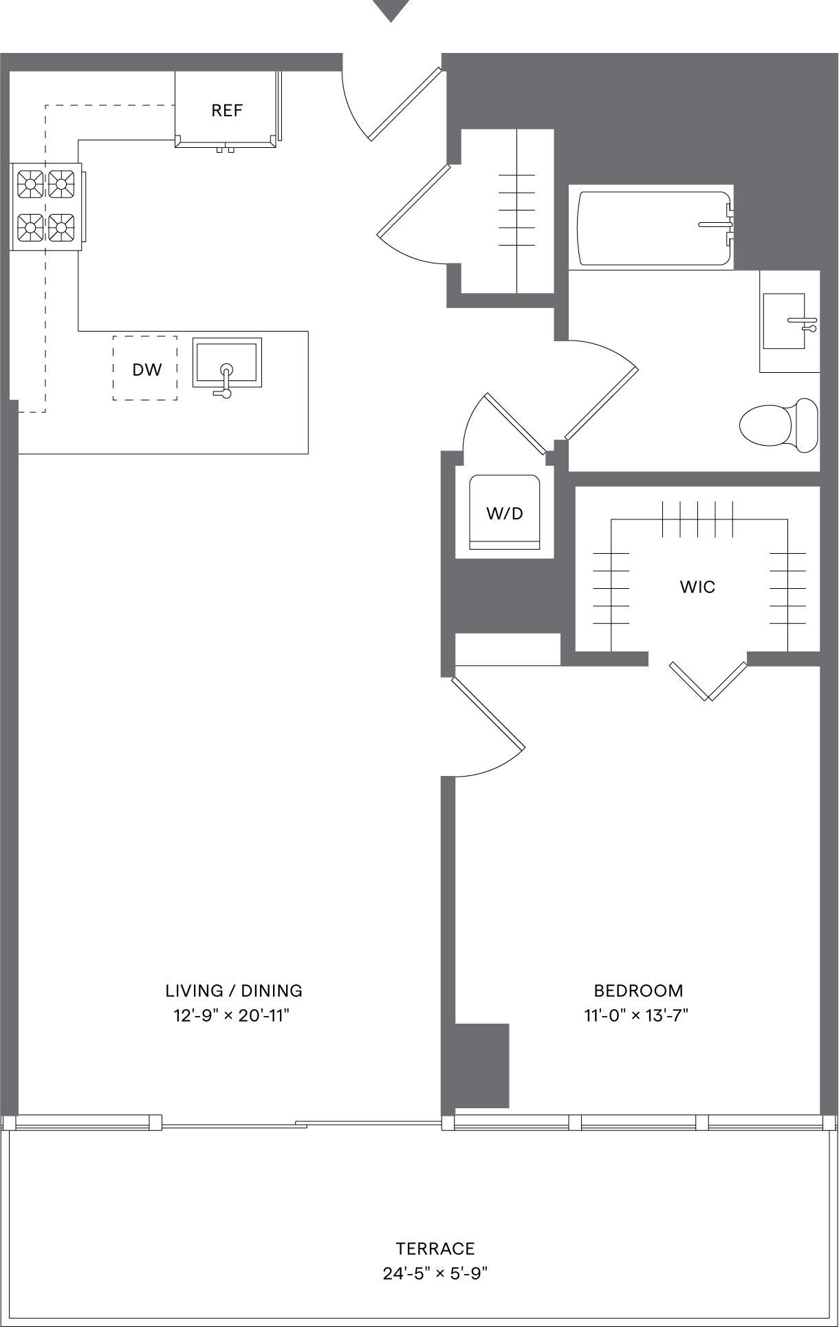 1 Bed+1Terr/1 Bath_A2 floor plan at Hudson House West