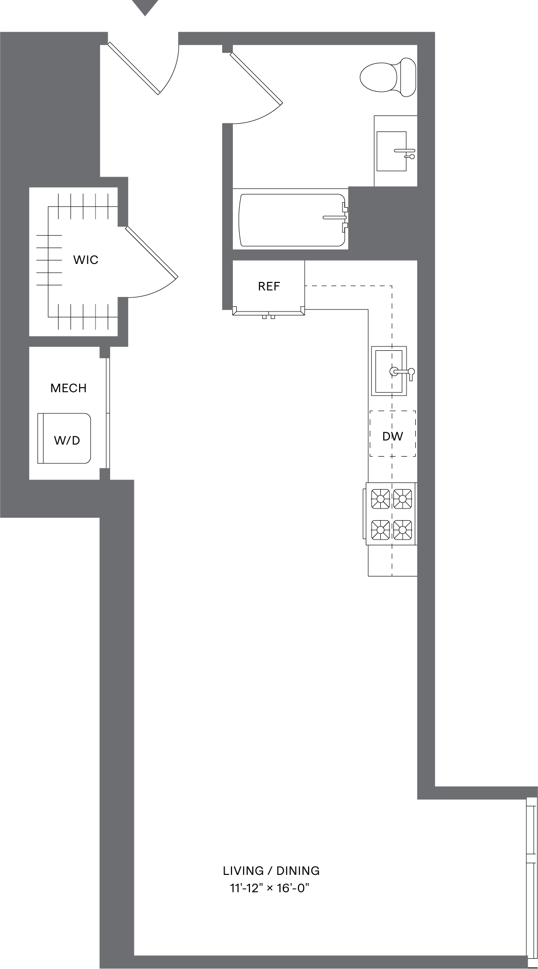 Studio/1 Bath_S2 floor plan at Hudson House West