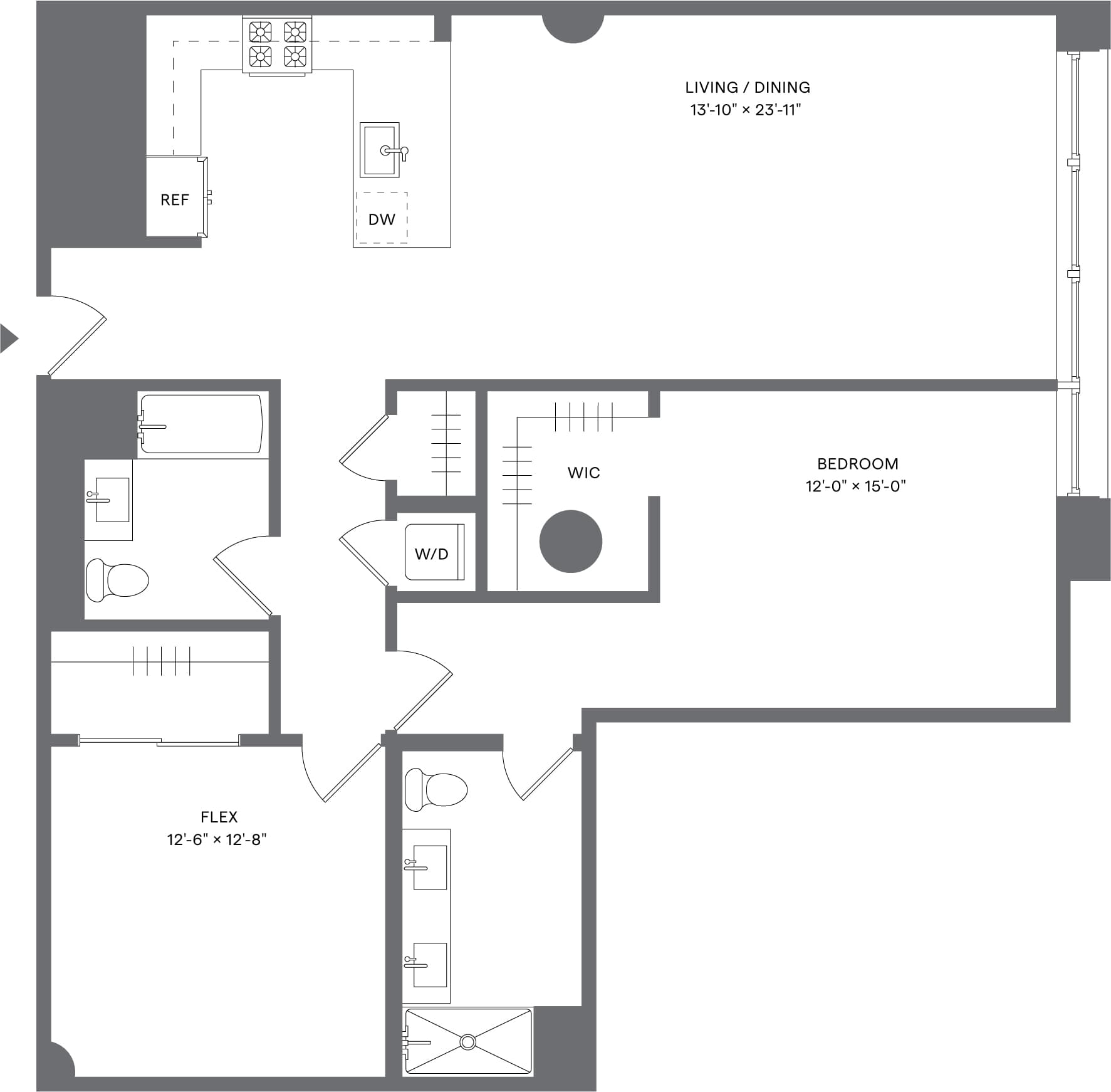 1 Bed+1Flex/2 Bath_A5D floor plan at Radio Lofts