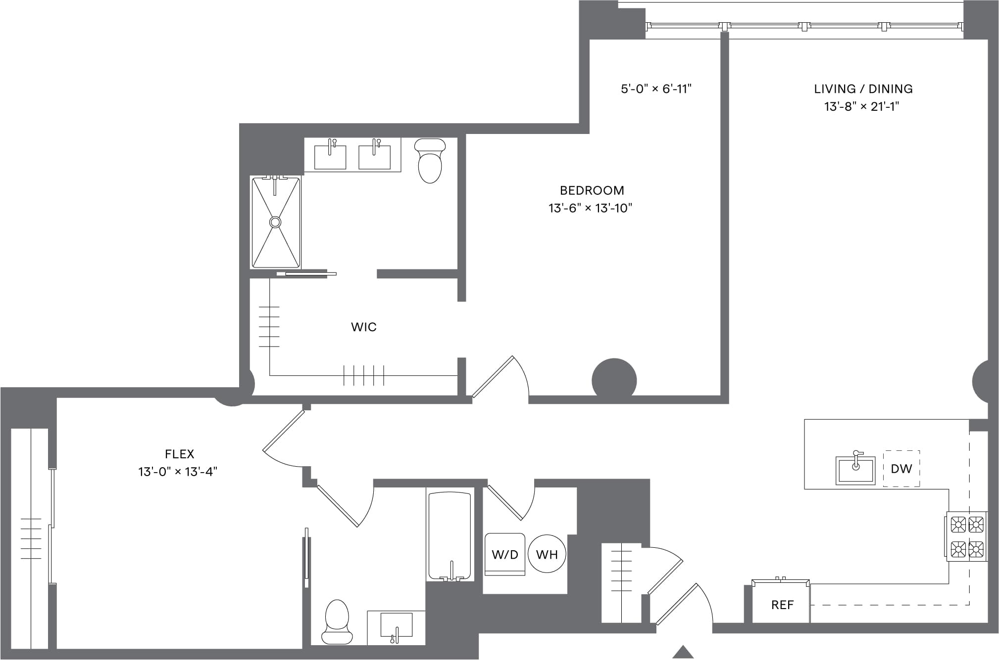 1 Bed+1Flex/2 Bath_A7D floor plan at Radio Lofts