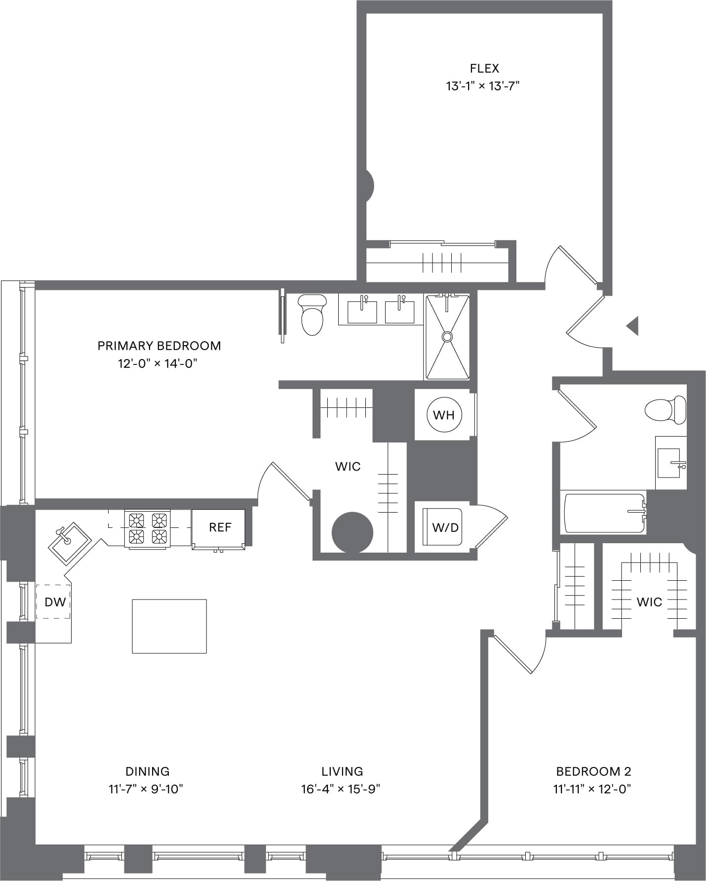 2 Bed+1Flex/2 Bath_B1D floor plan at Radio Lofts