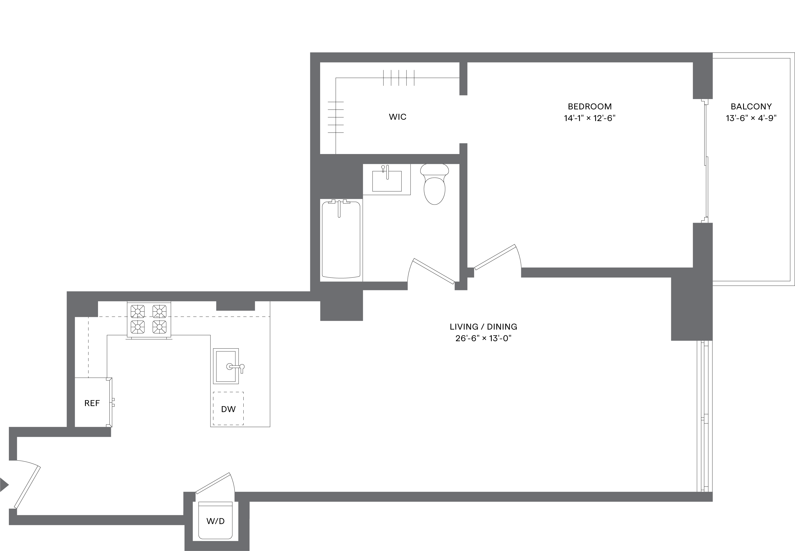 1 Bed/1 Bath-A1B floor plan at Hudson House East