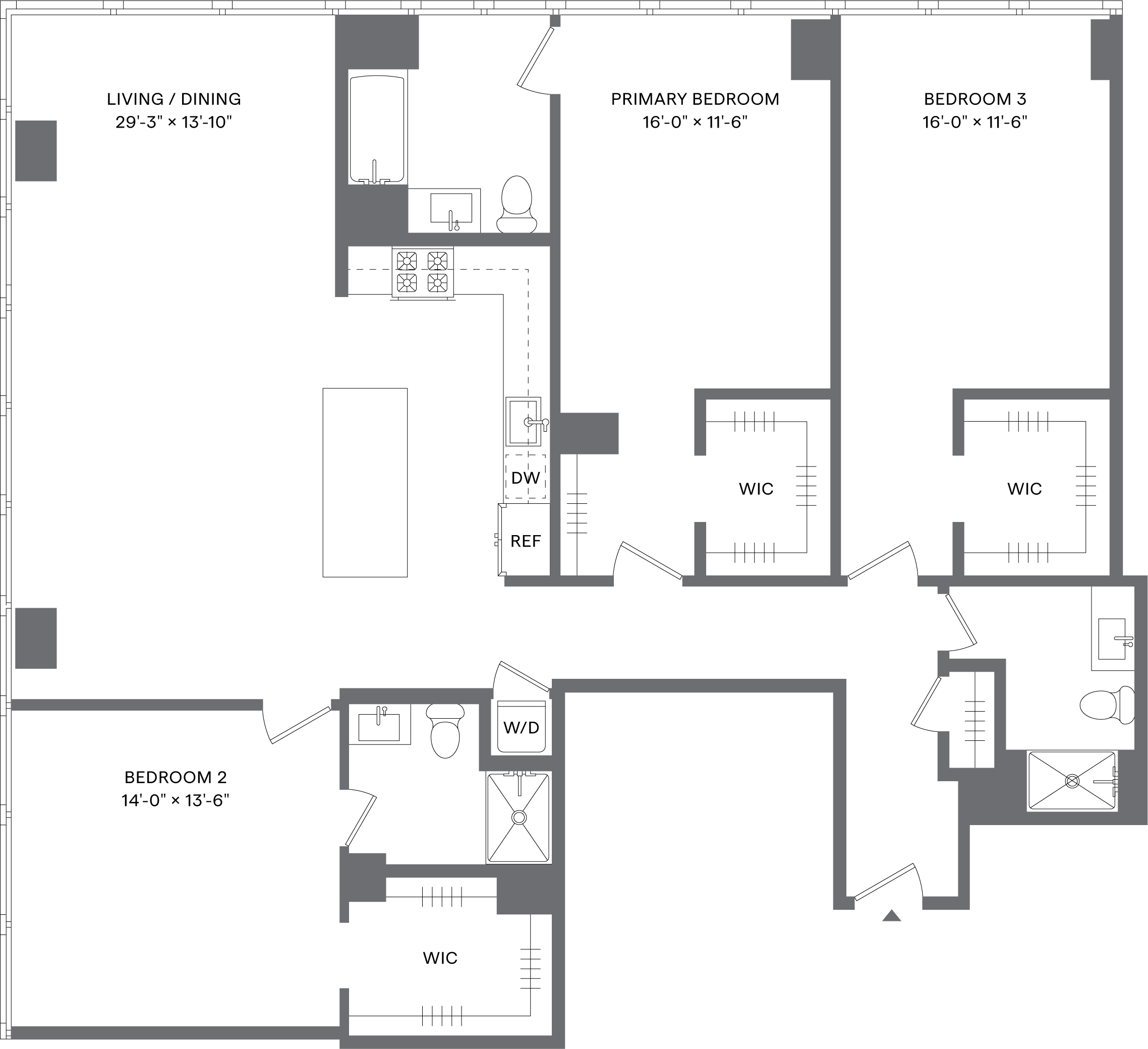 3 Bed/3 Bath-C2C floor plan at Hudson House East
