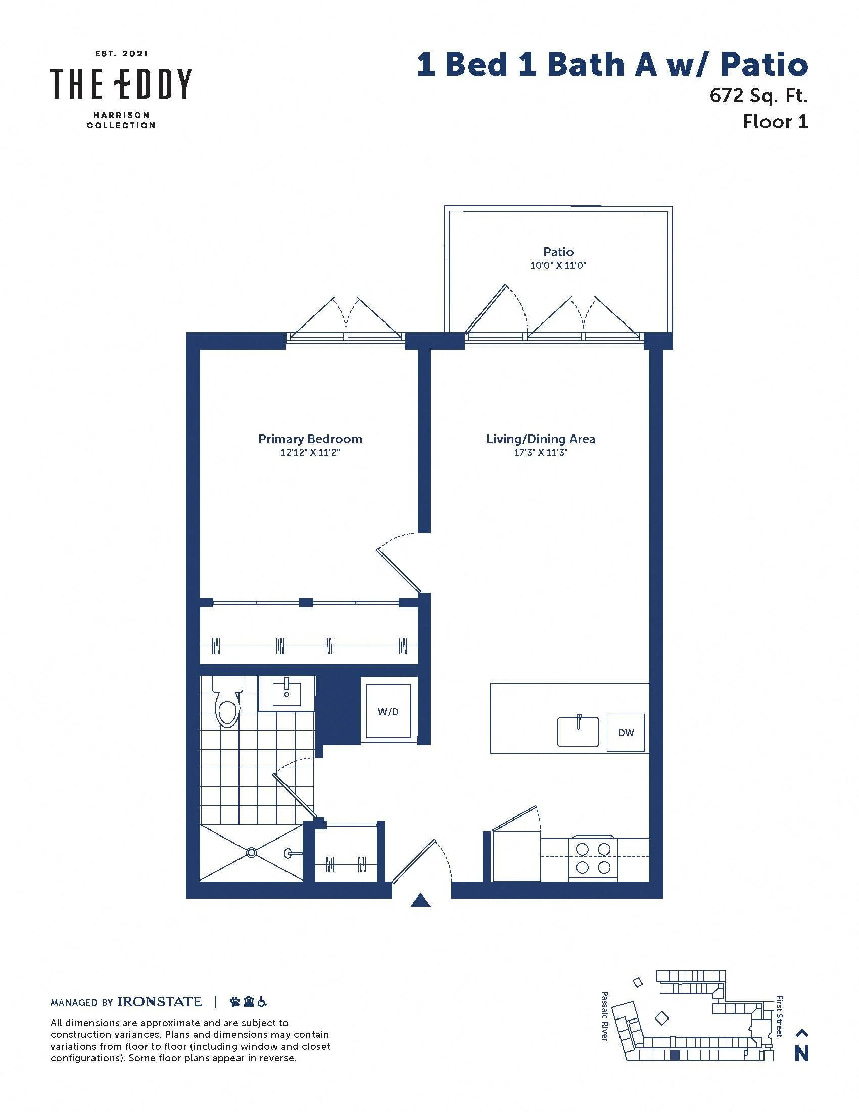 1 Bed 1 Bath With Patio A floor plan at The Eddy