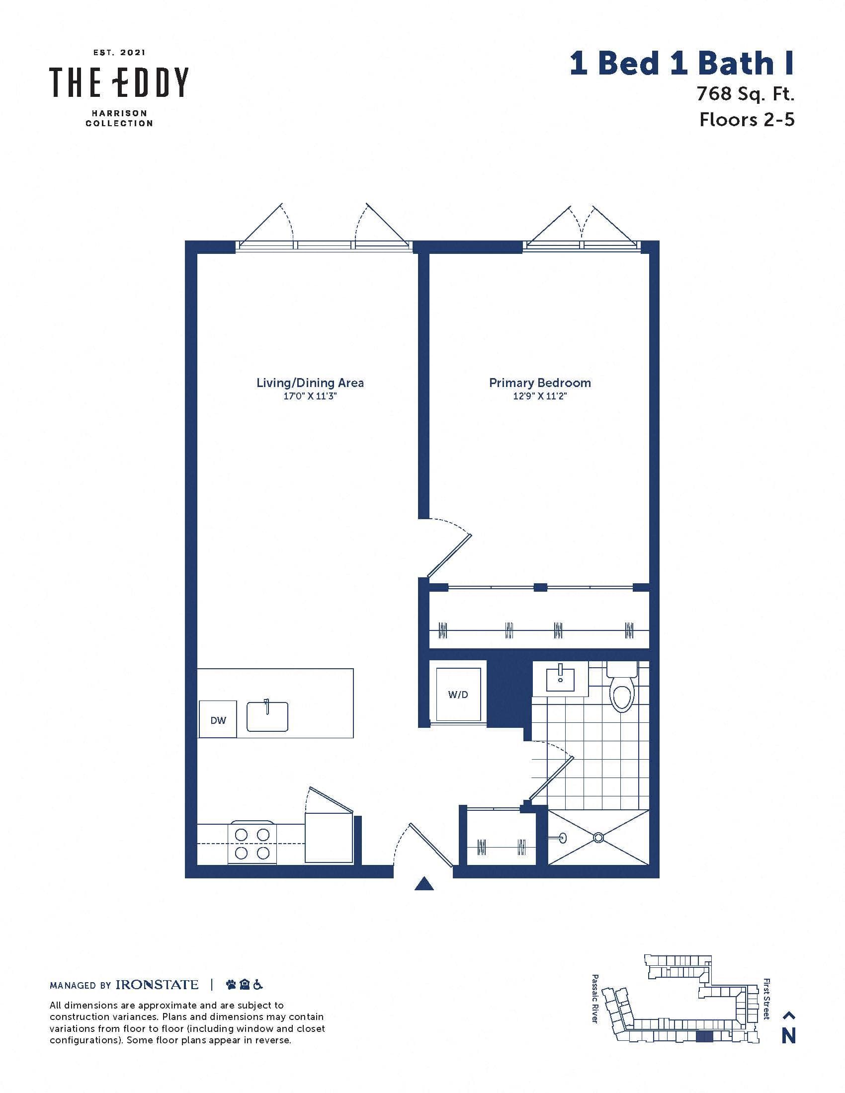 1 Bed 1 Bath I floor plan at The Eddy
