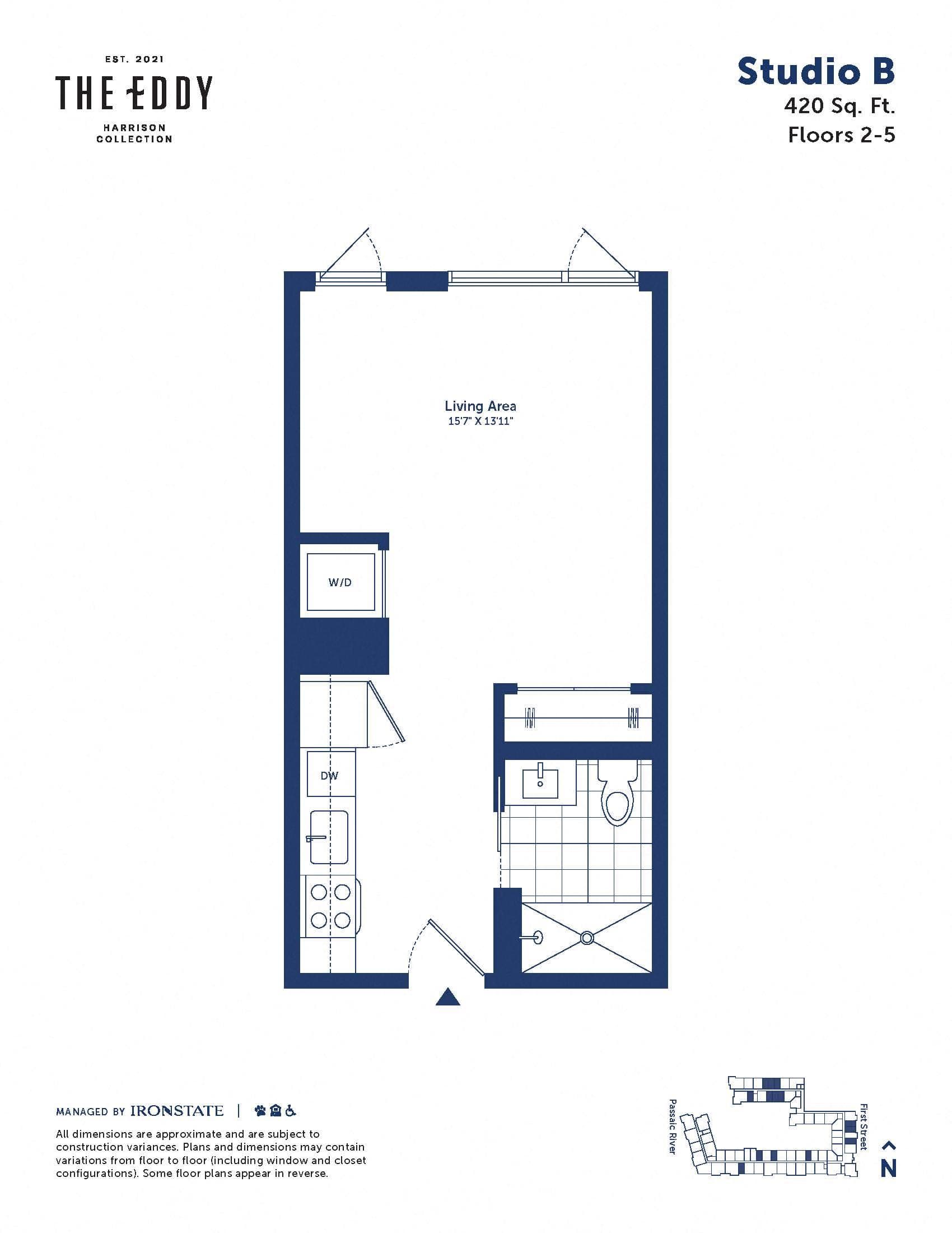 Studio B floor plan at The Eddy
