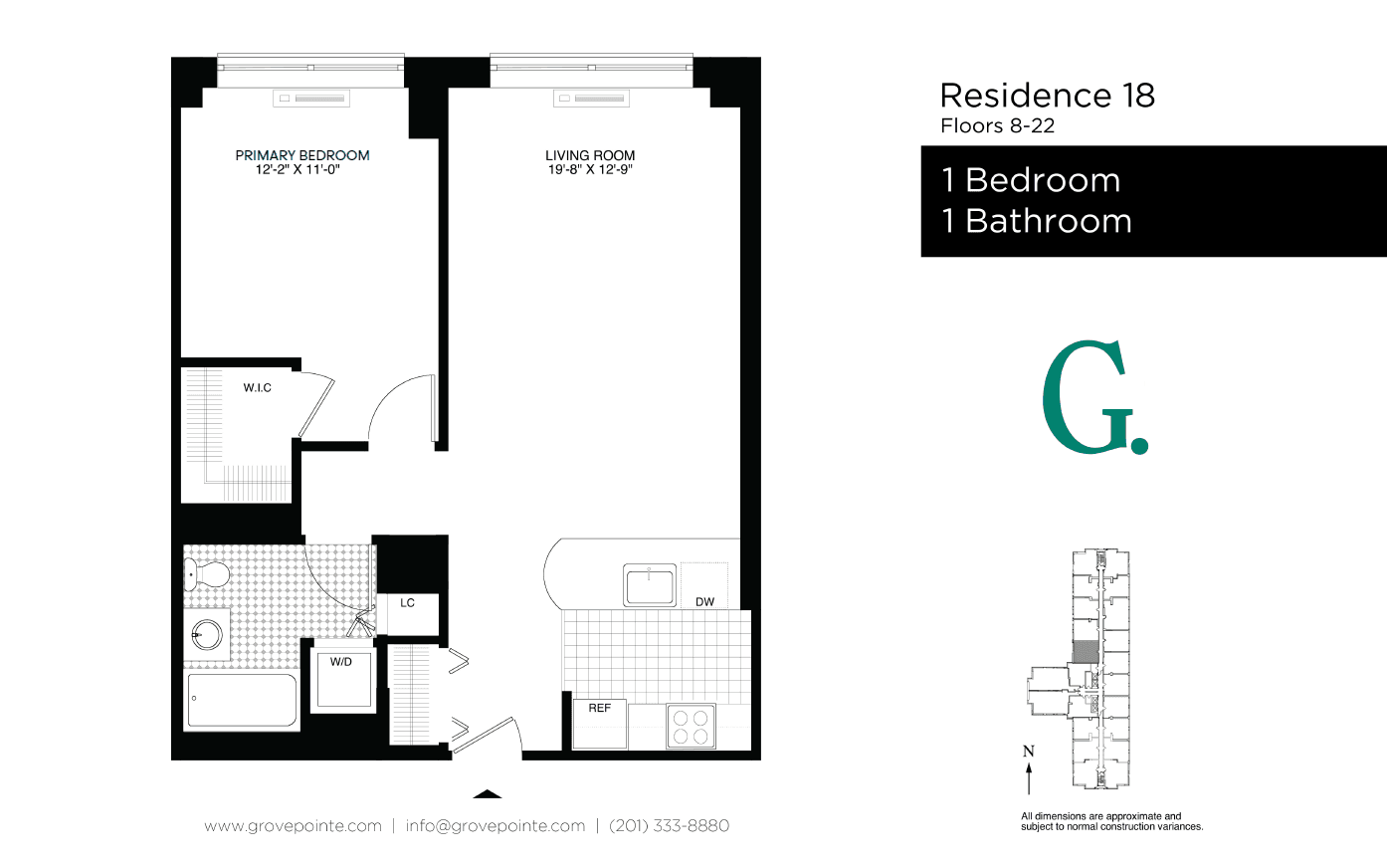 1 Bed floor plan at Grove Pointe