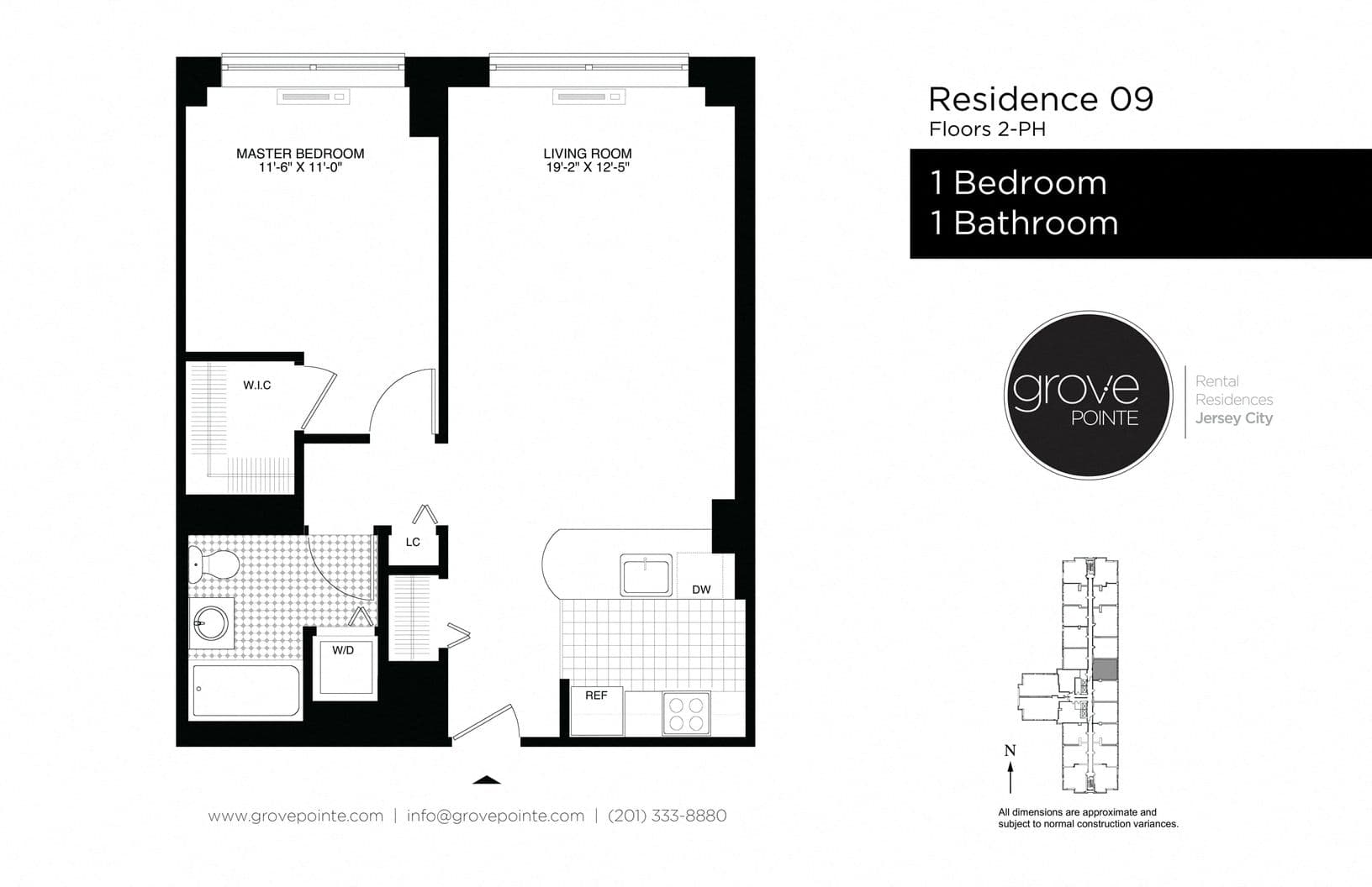 1 Bed floor plan at Grove Pointe