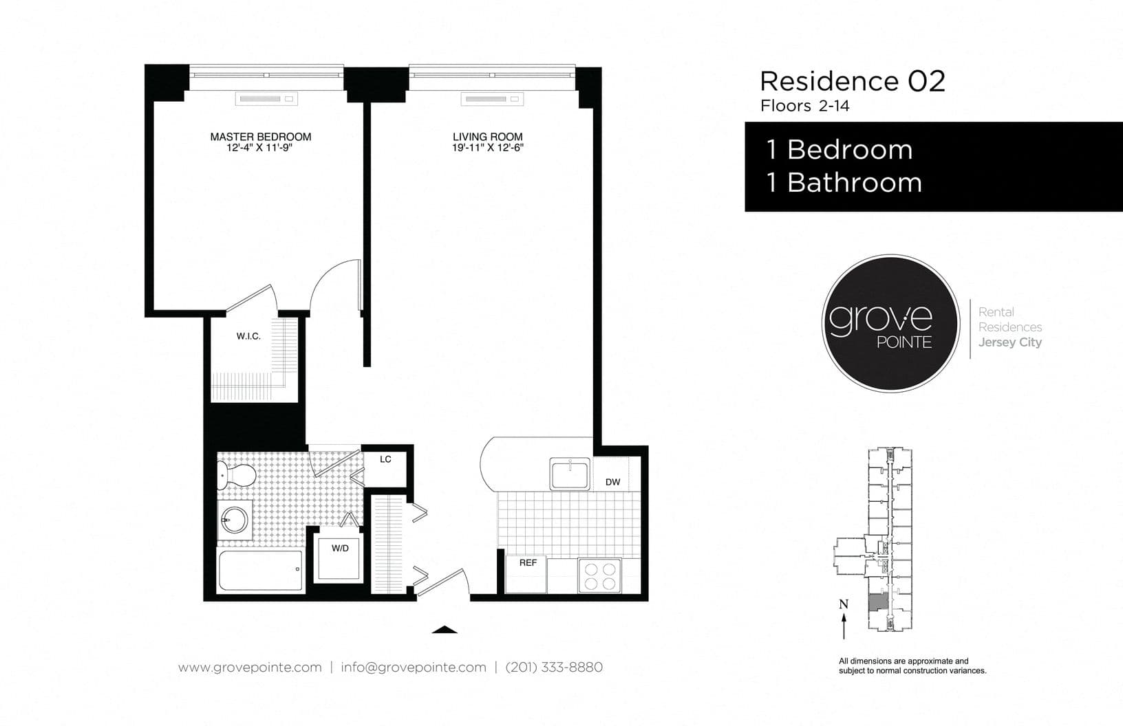 1 Bed floor plan at Grove Pointe