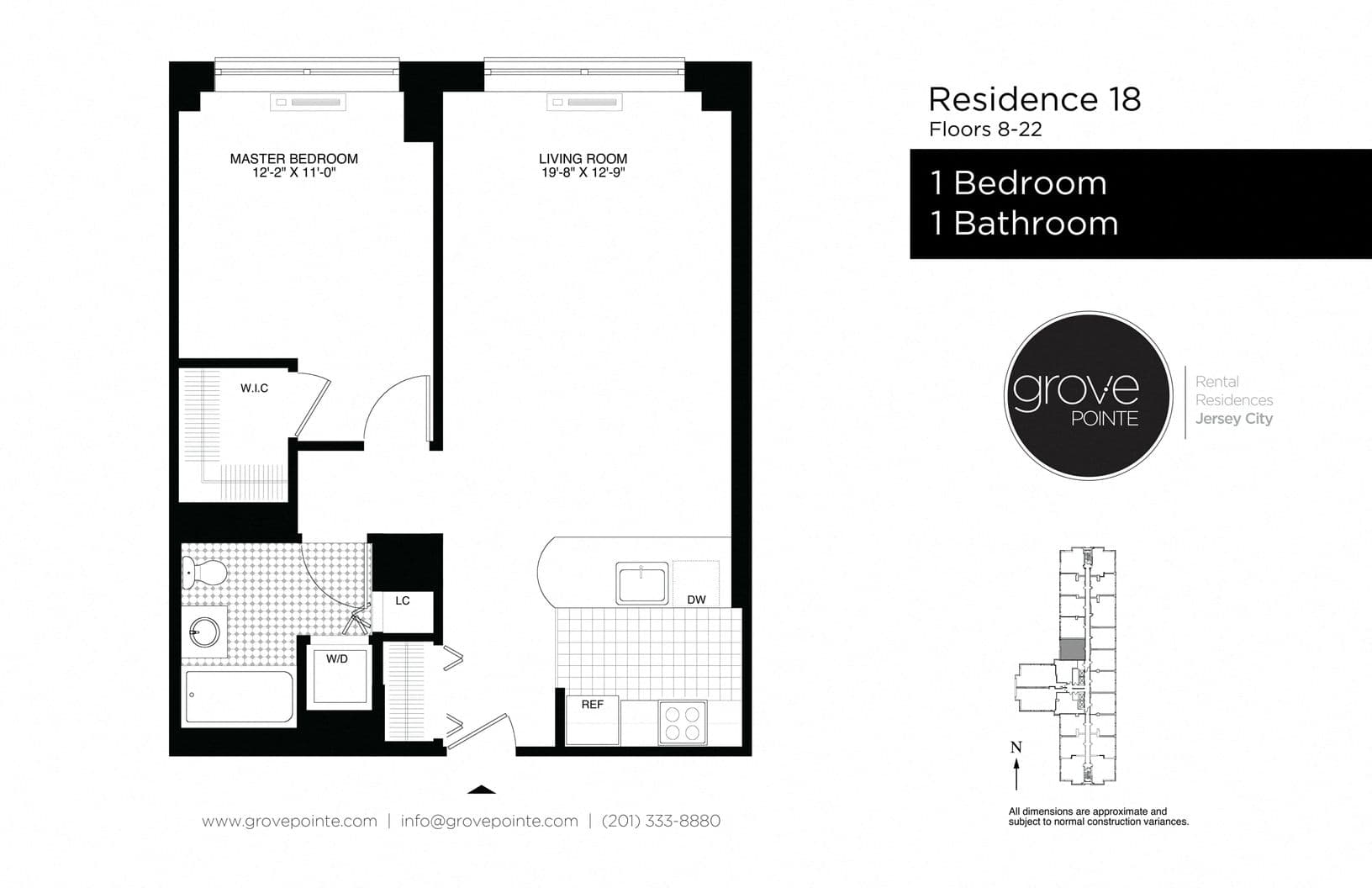 1 Bed floor plan at Grove Pointe