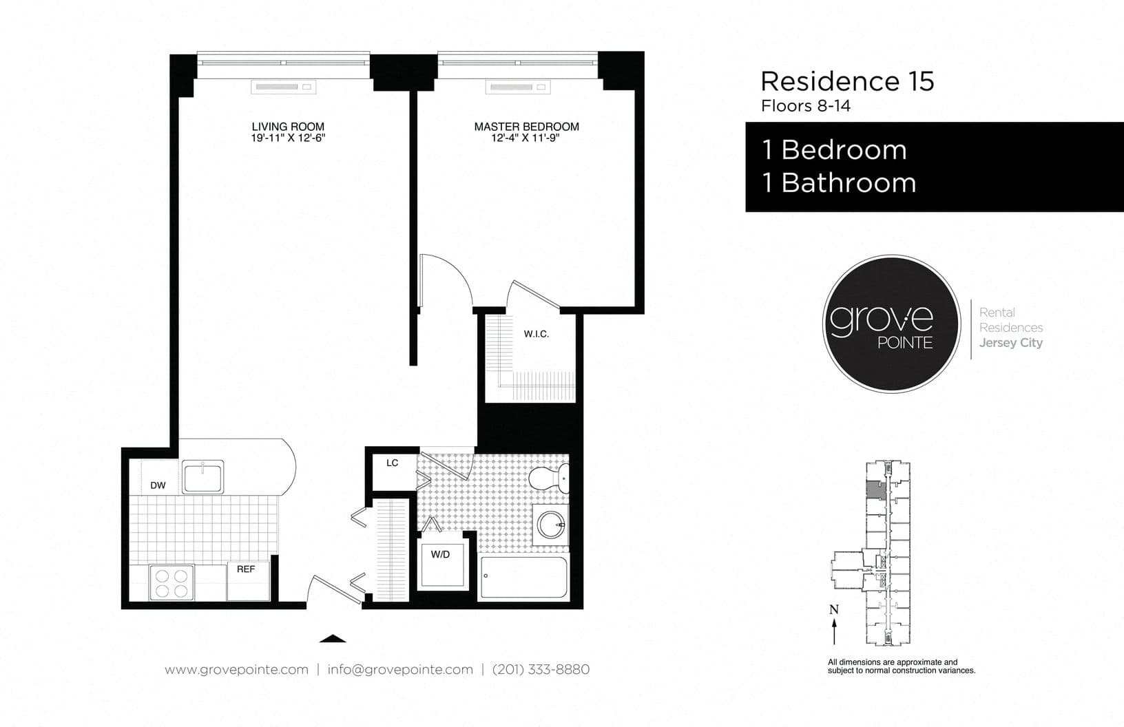 1 Bed floor plan at Grove Pointe