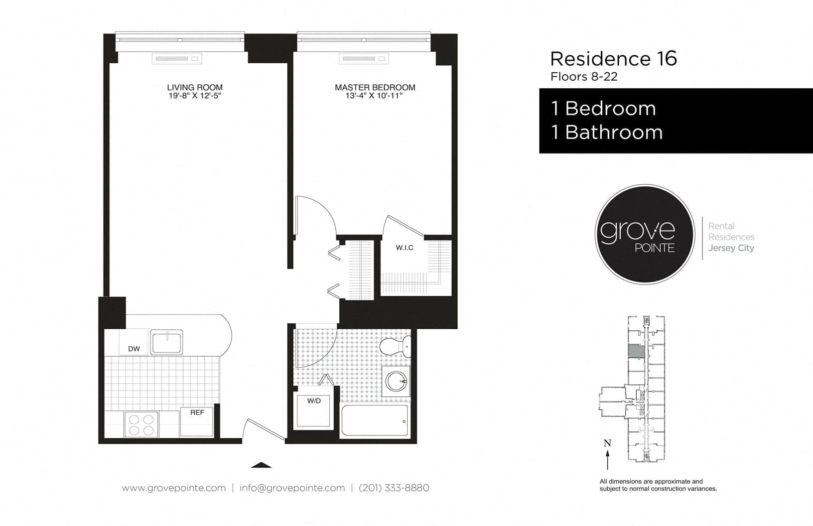 1 Bed floor plan at Grove Pointe