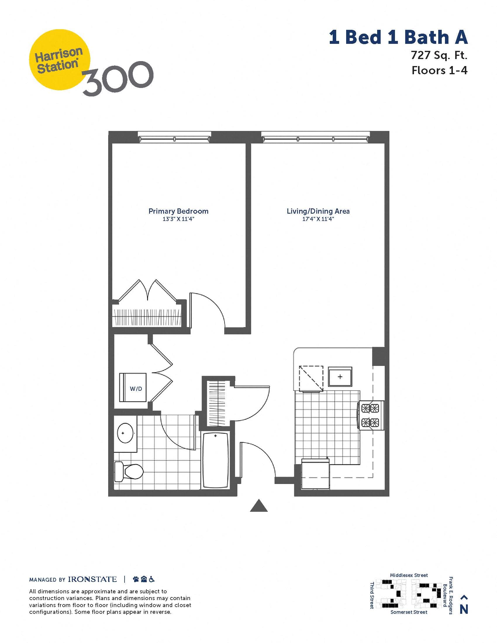 1 Bed 1 Bath A floor plan at 300 Somerset