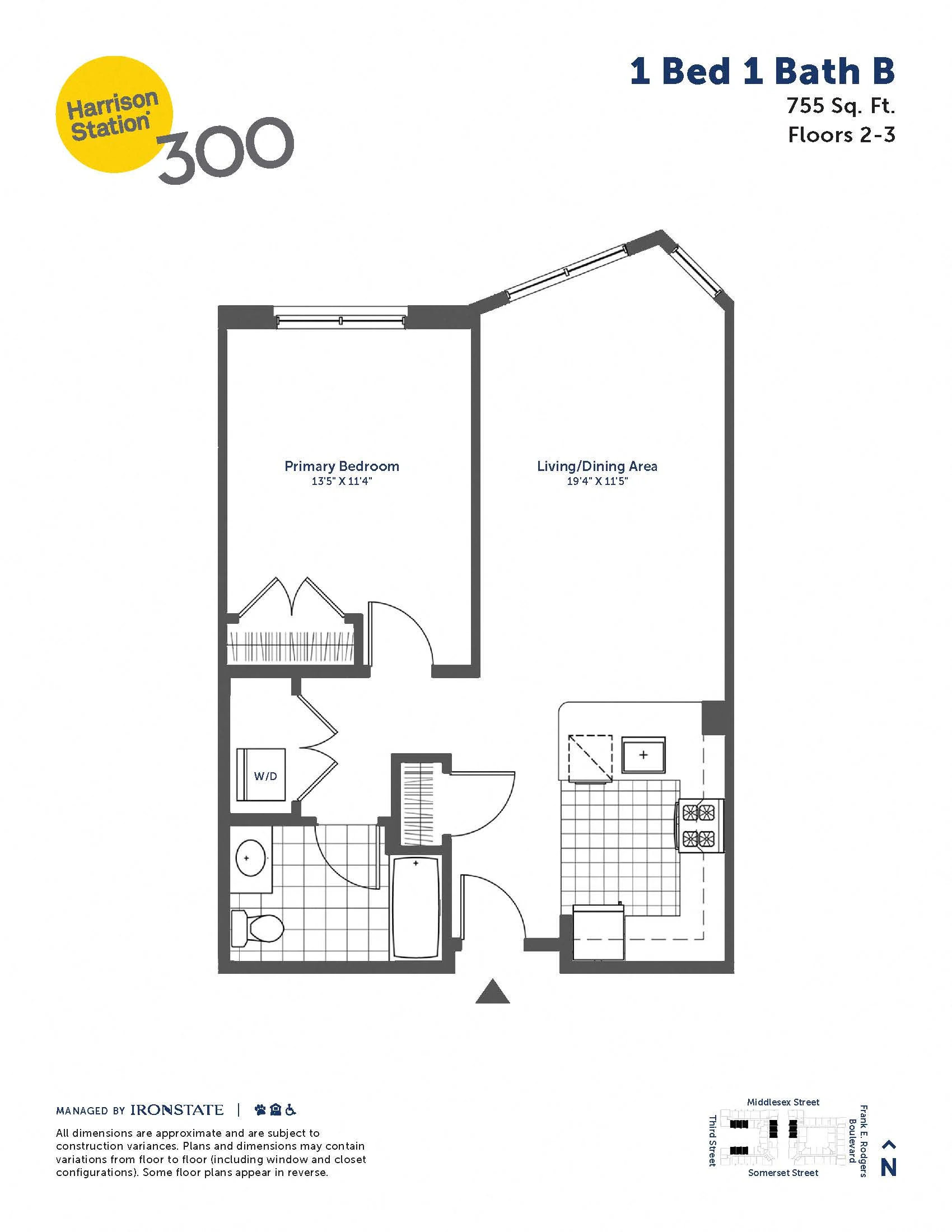 1 Bed 1 Bath B floor plan at 300 Somerset