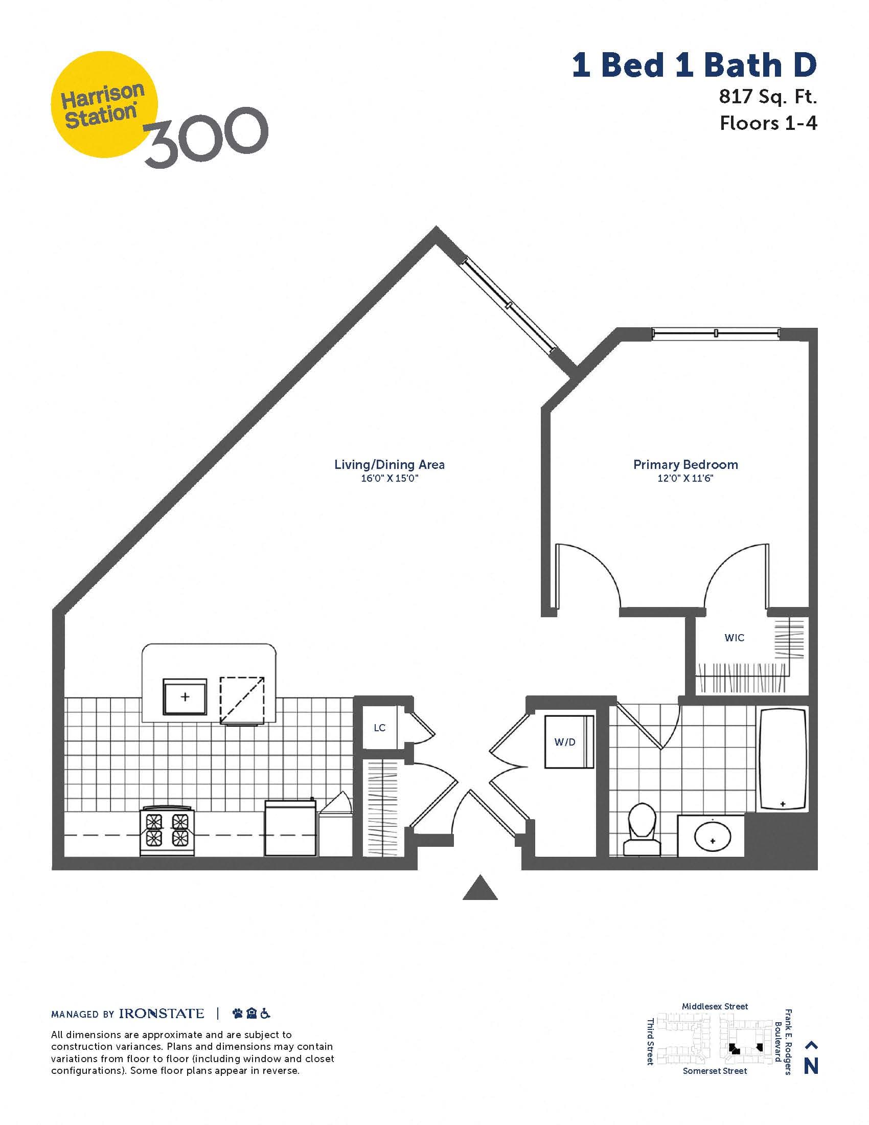 1 Bed 1 Bath D floor plan at 300 Somerset