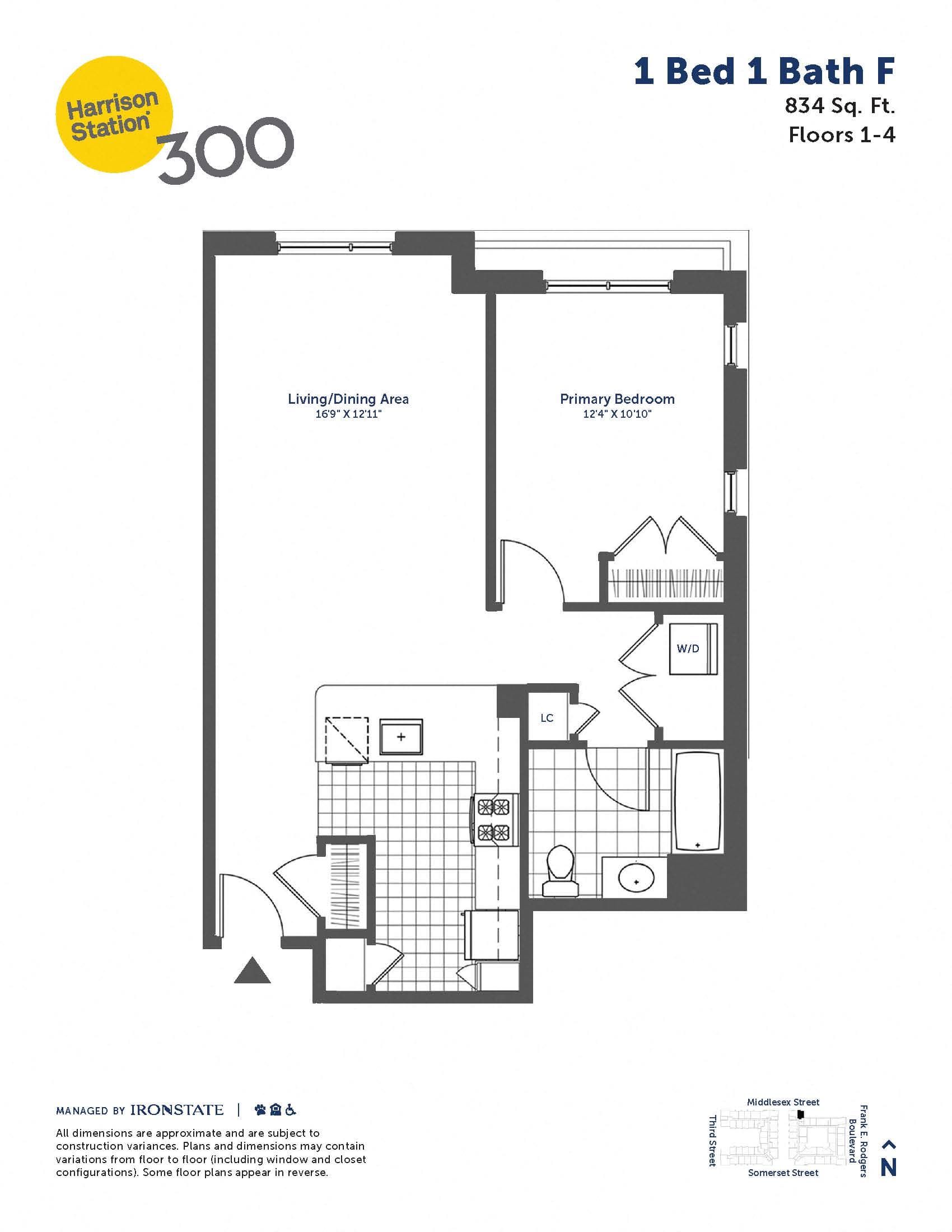 1 Bed 1 Bath F floor plan at 300 Somerset