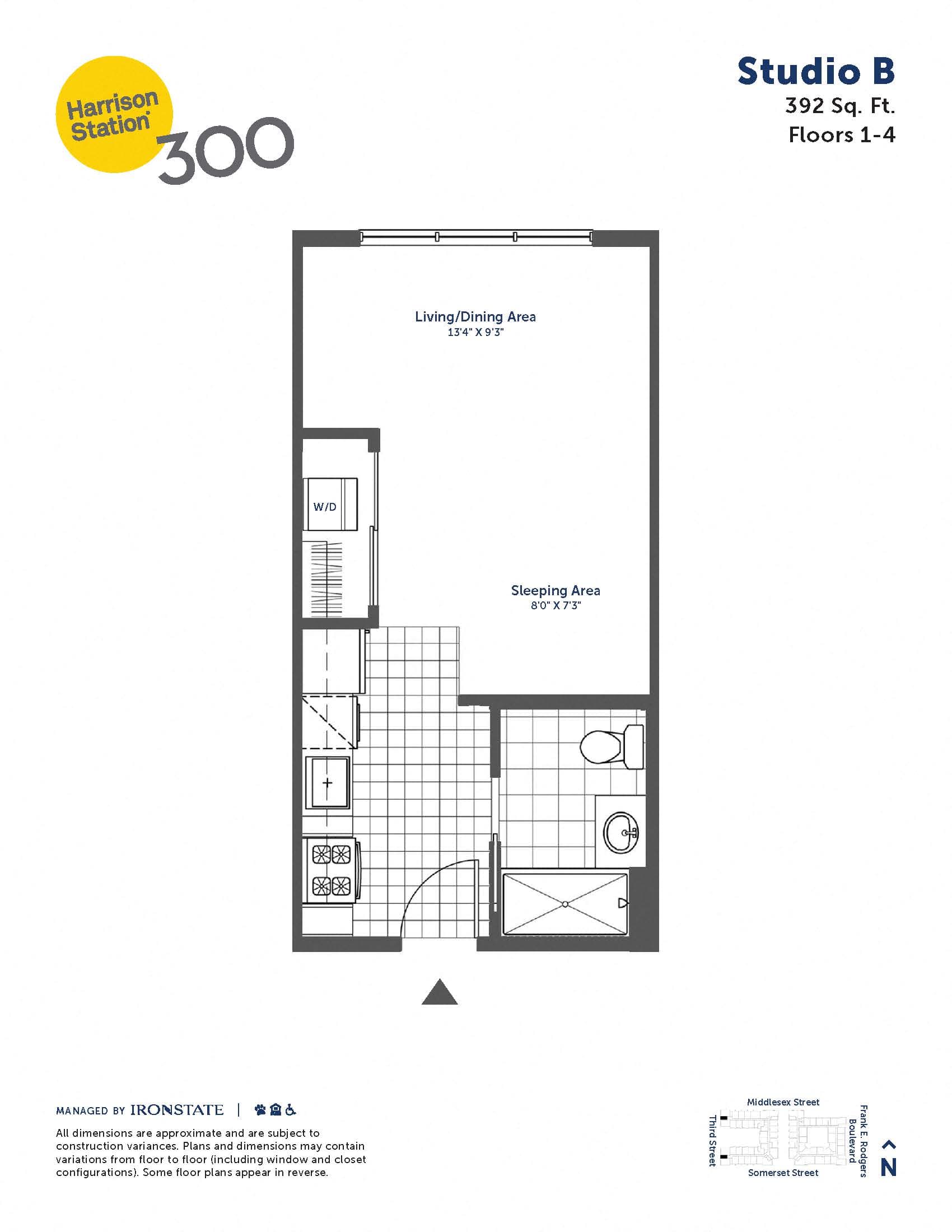 Studio B floor plan at 300 Somerset