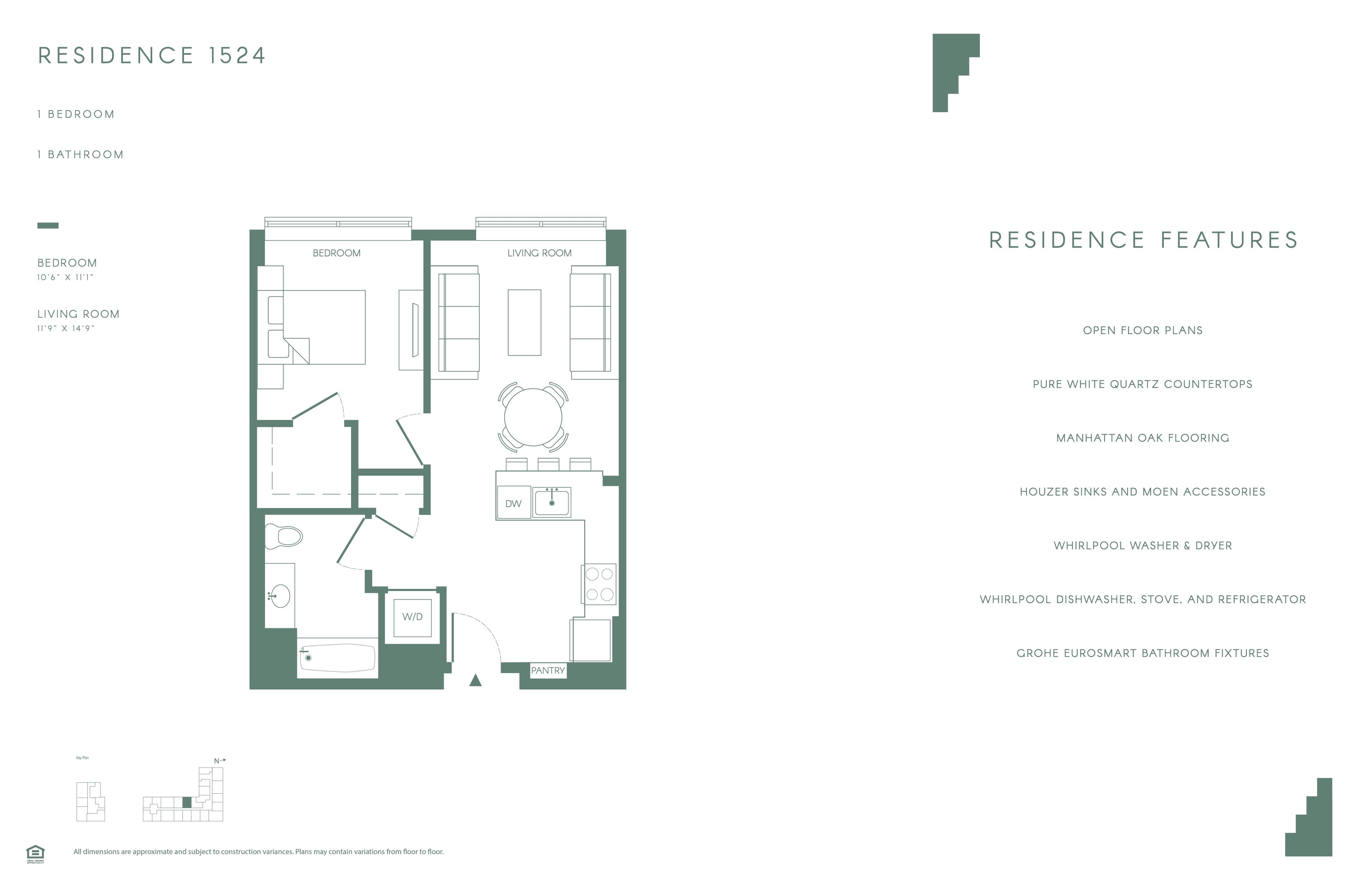 1 Bed-1Bath floor plan at 485 Marin